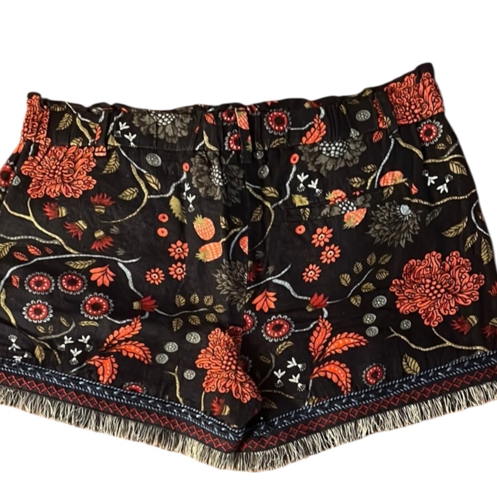 ANN TAYLOR LOFT Linen Blend Paisley Boho Fringe Hem Shorts in Navy Size S PETITE - Picture 4 of 15